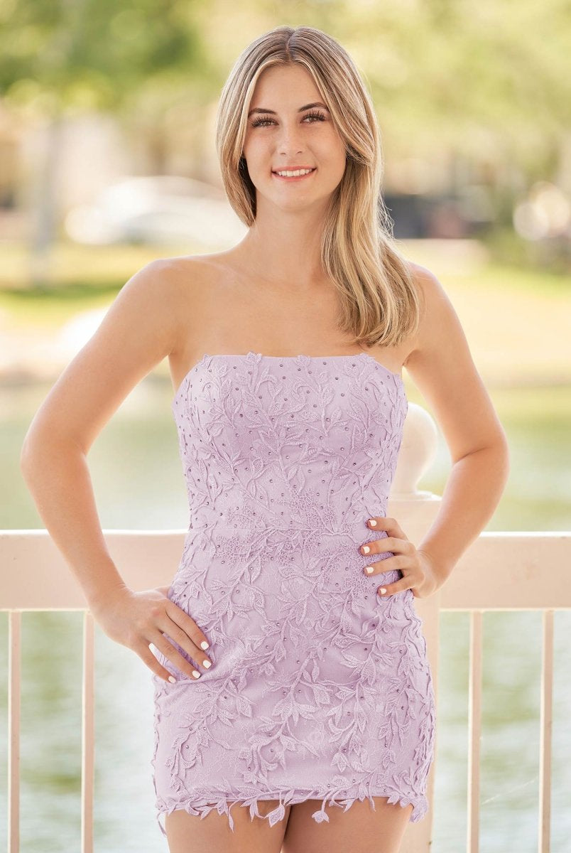 Damaris | Pink Tight Short Lace Homecoming Dress with Appliques - KissProm