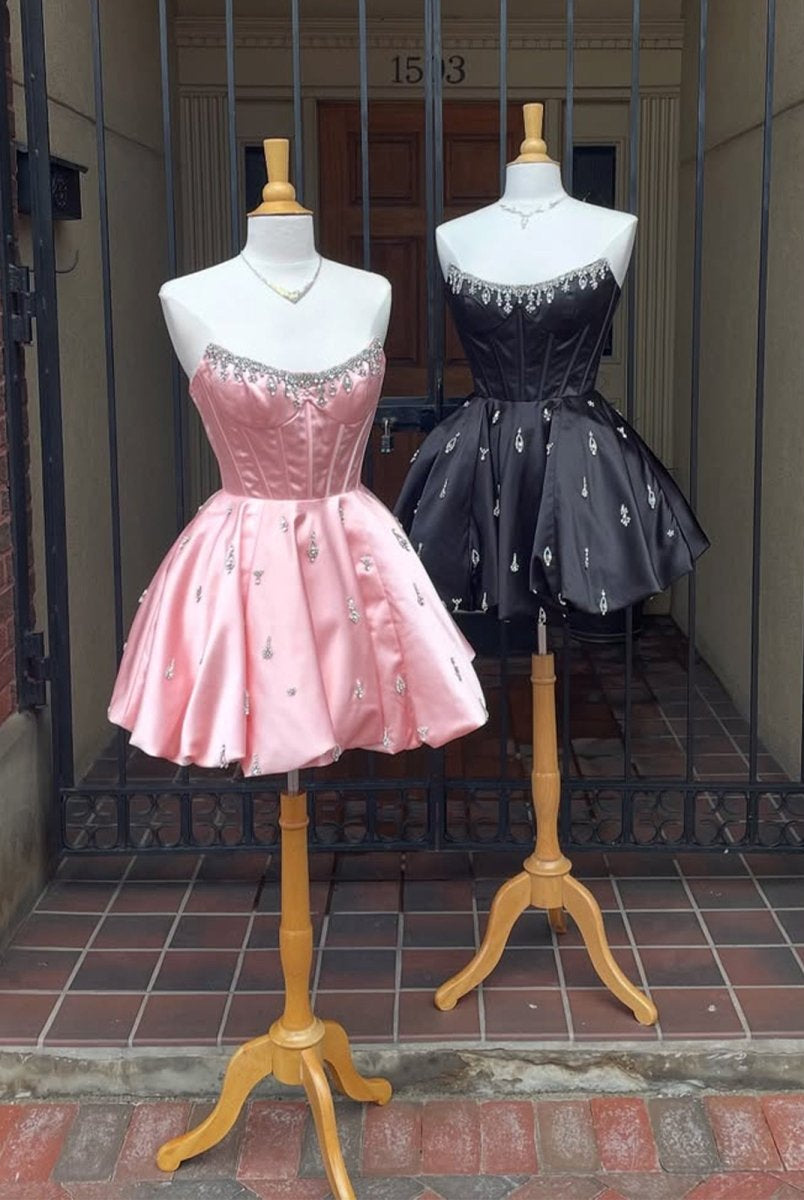 Damiana | Pink - A Line Scoop Neck Corset Beaded Short Homecoming Dresses