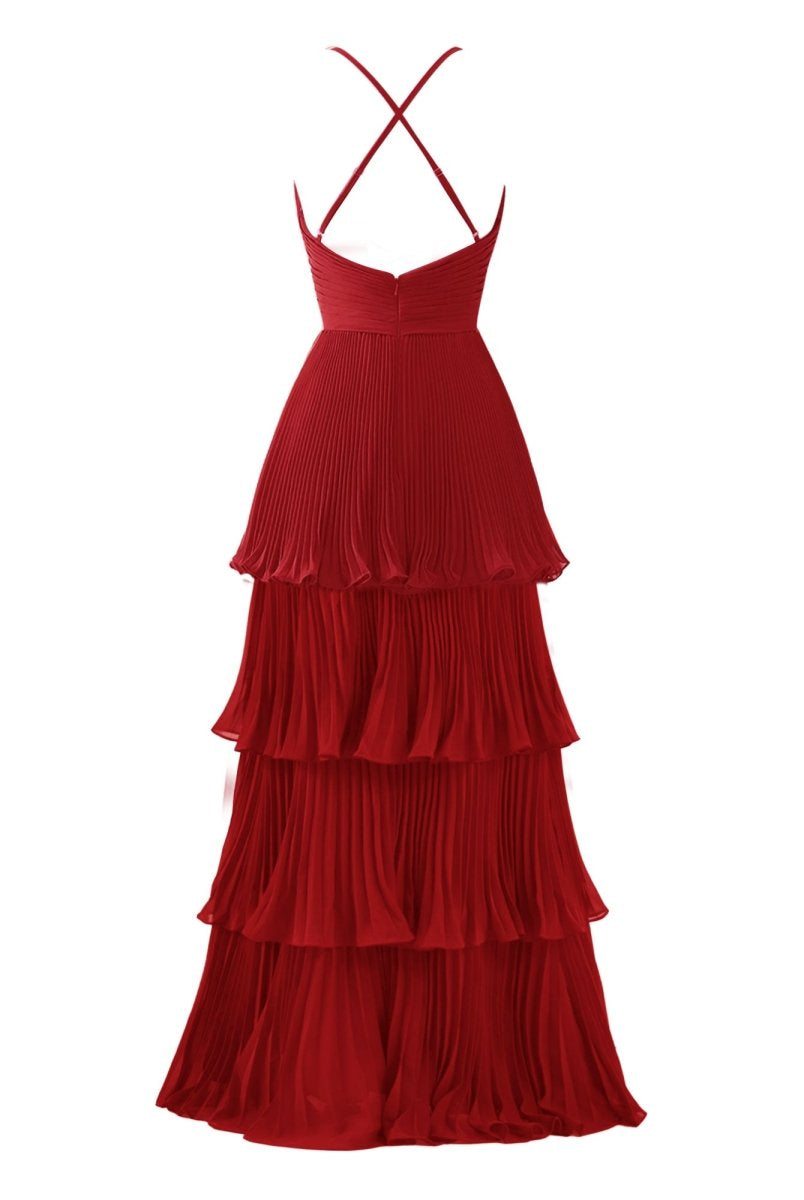 Dark Green A-Line Tiered Floor Length Chiffon Bridesmaid Dress