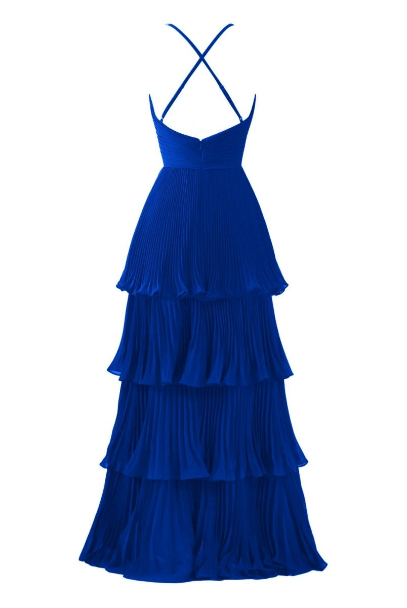 Dark Green A-Line Tiered Floor Length Chiffon Bridesmaid Dress