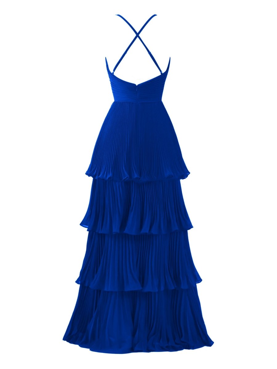 Dark Green A-Line Tiered Floor Length Chiffon Bridesmaid Dress