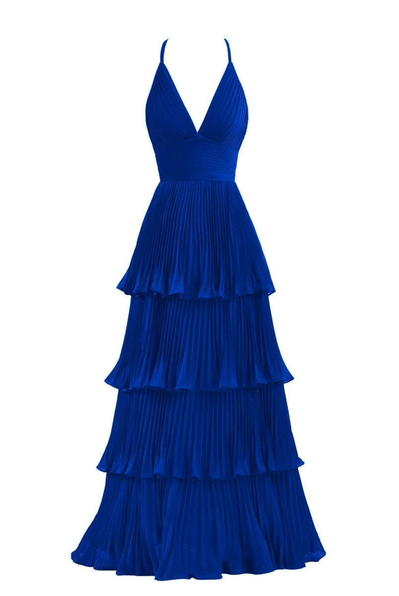 Dark Green A-Line Tiered Floor Length Chiffon Bridesmaid Dress