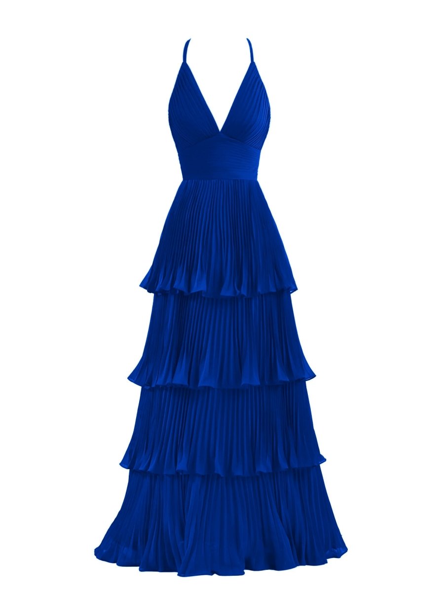 Dark Green A-Line Tiered Floor Length Chiffon Bridesmaid Dress