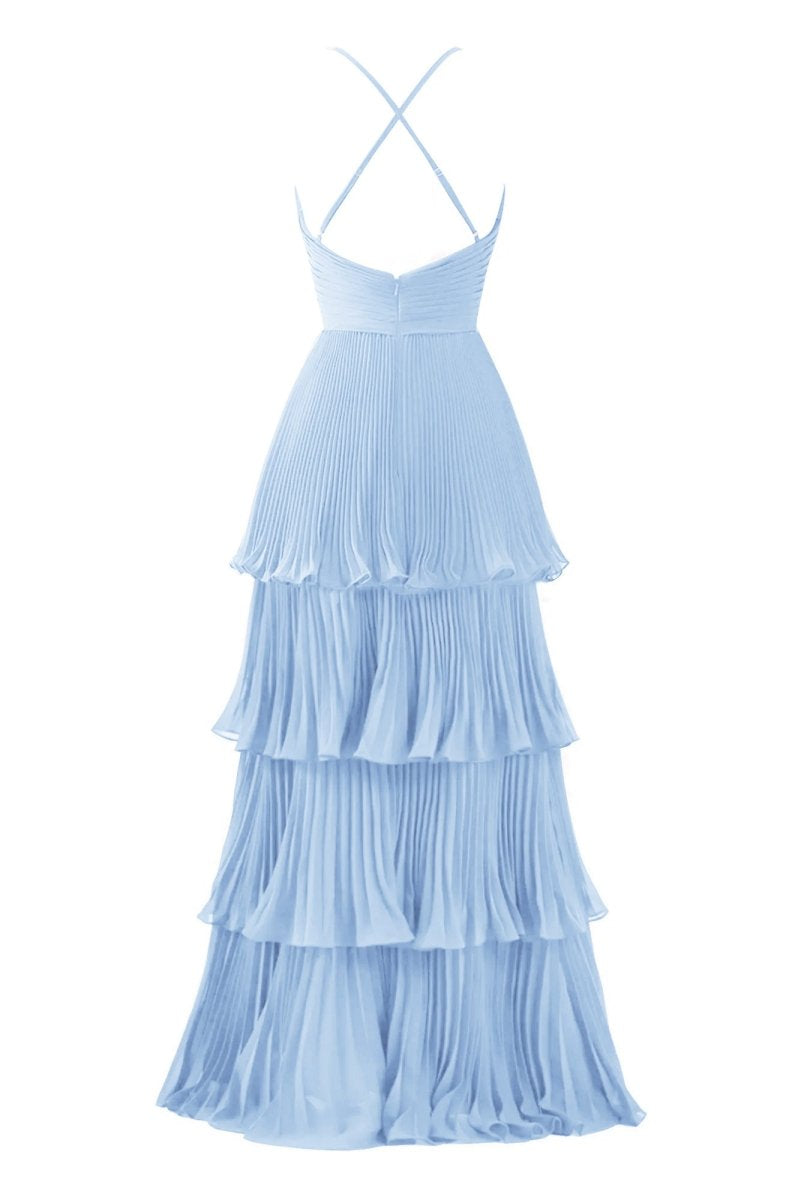 Dark Green A-Line Tiered Floor Length Chiffon Bridesmaid Dress