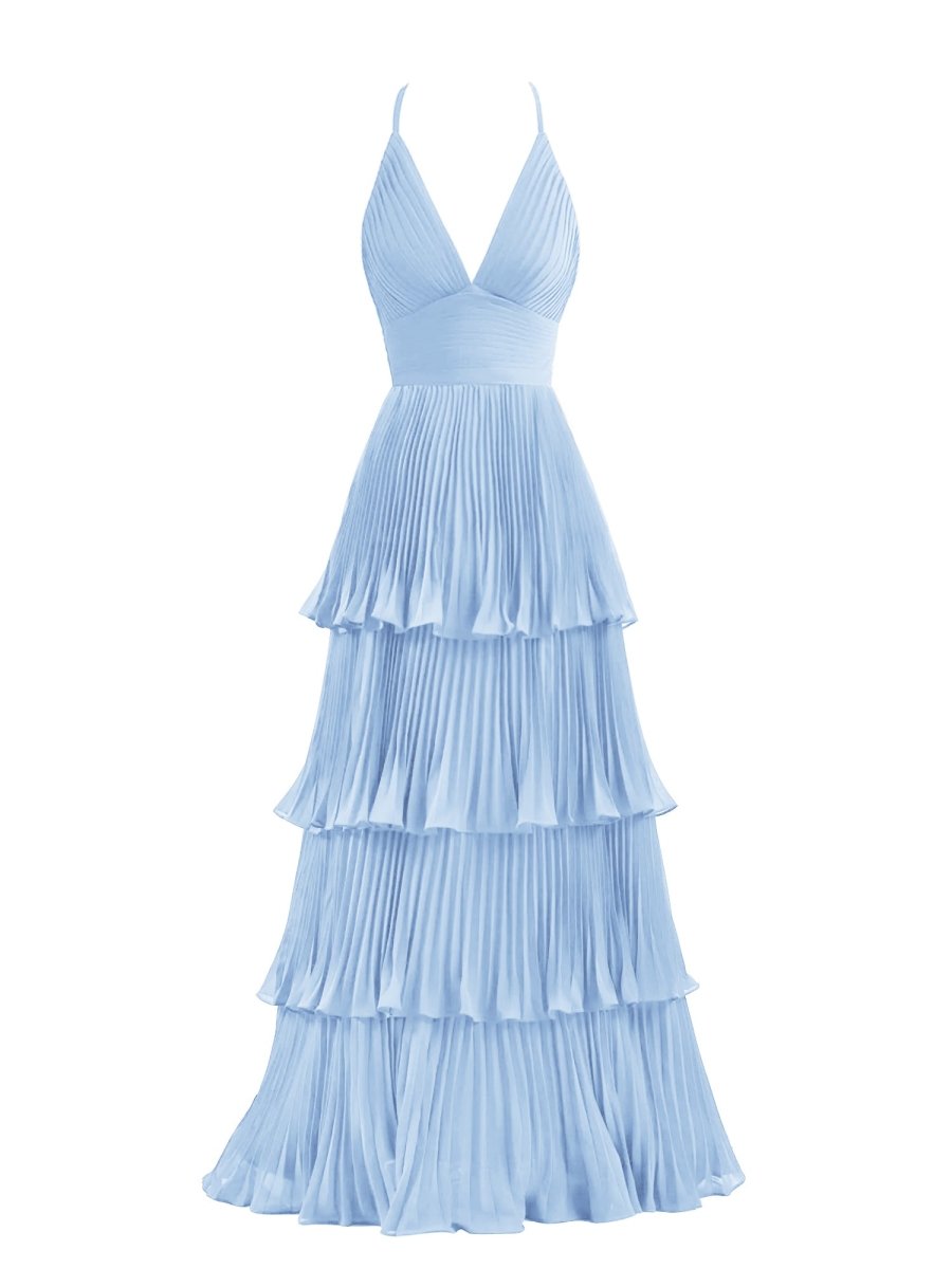 Dark Green A-Line Tiered Floor Length Chiffon Bridesmaid Dress