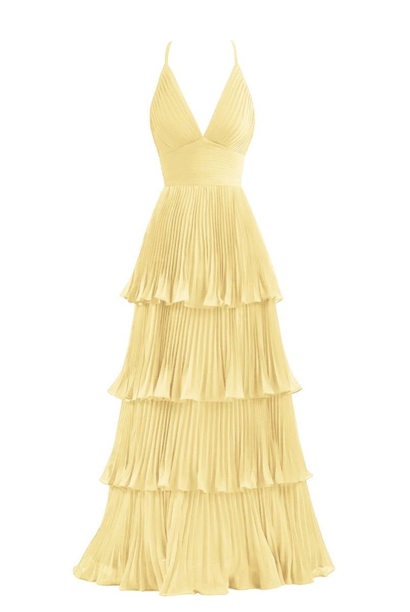 Dark Green A-Line Tiered Floor Length Chiffon Bridesmaid Dress