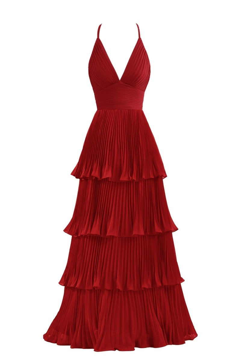 Dark Green A-Line Tiered Floor Length Chiffon Bridesmaid Dress