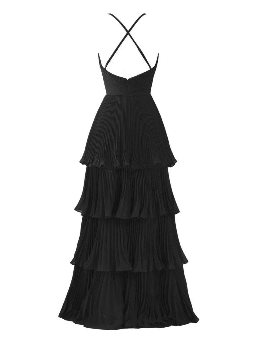 Dark Green A-Line Tiered Floor Length Chiffon Bridesmaid Dress