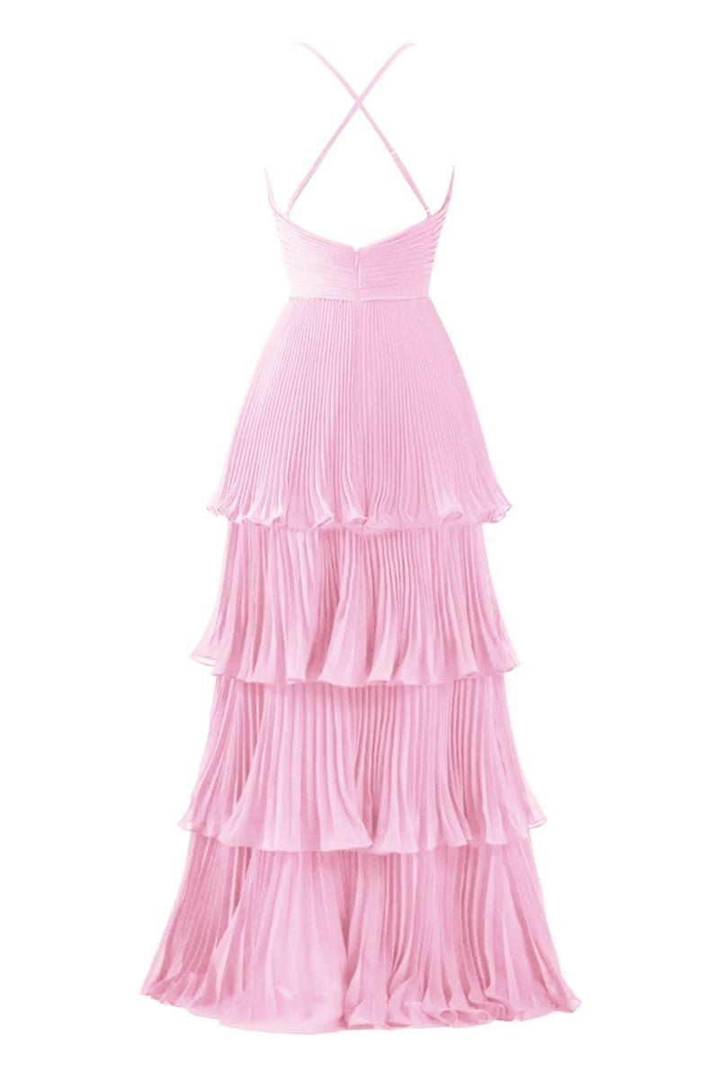 Dark Green A-Line Tiered Floor Length Chiffon Bridesmaid Dress