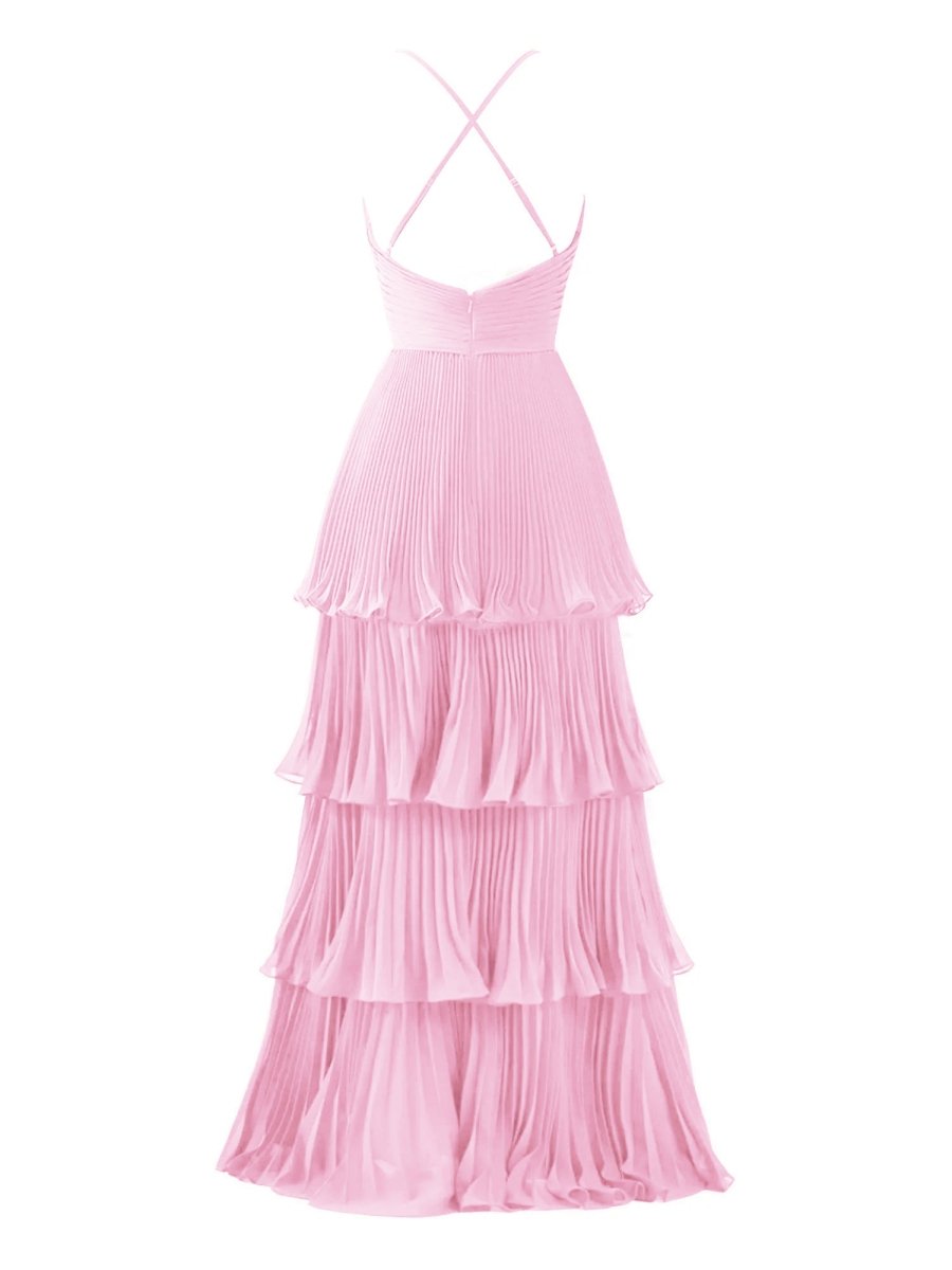 Dark Green A-Line Tiered Floor Length Chiffon Bridesmaid Dress