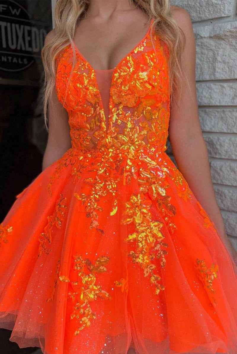 Davina | Lace Plunge V Backless A-Line Short Homecoming Dress