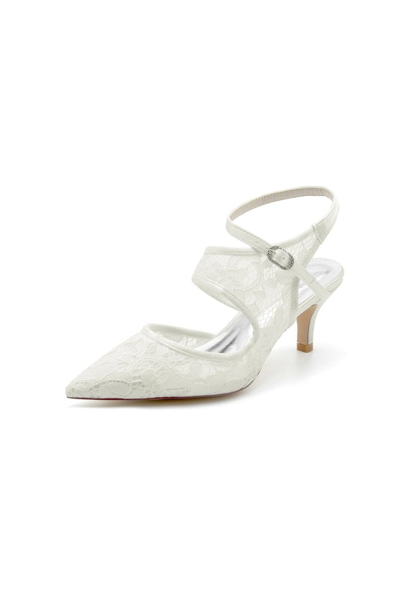 Lace Pointed Toe Ankle Strap High Heels - KissProm