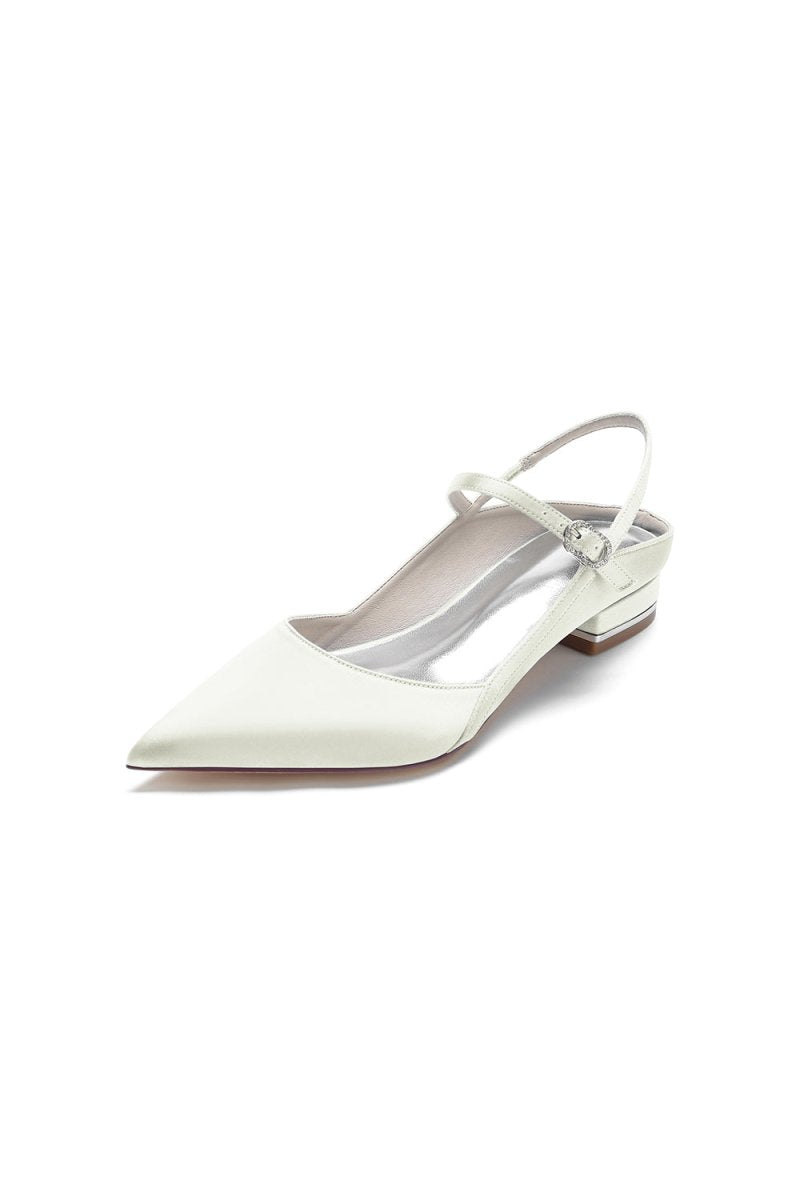 Satin Pointed Toe Buckle Kitten Heels - KissProm