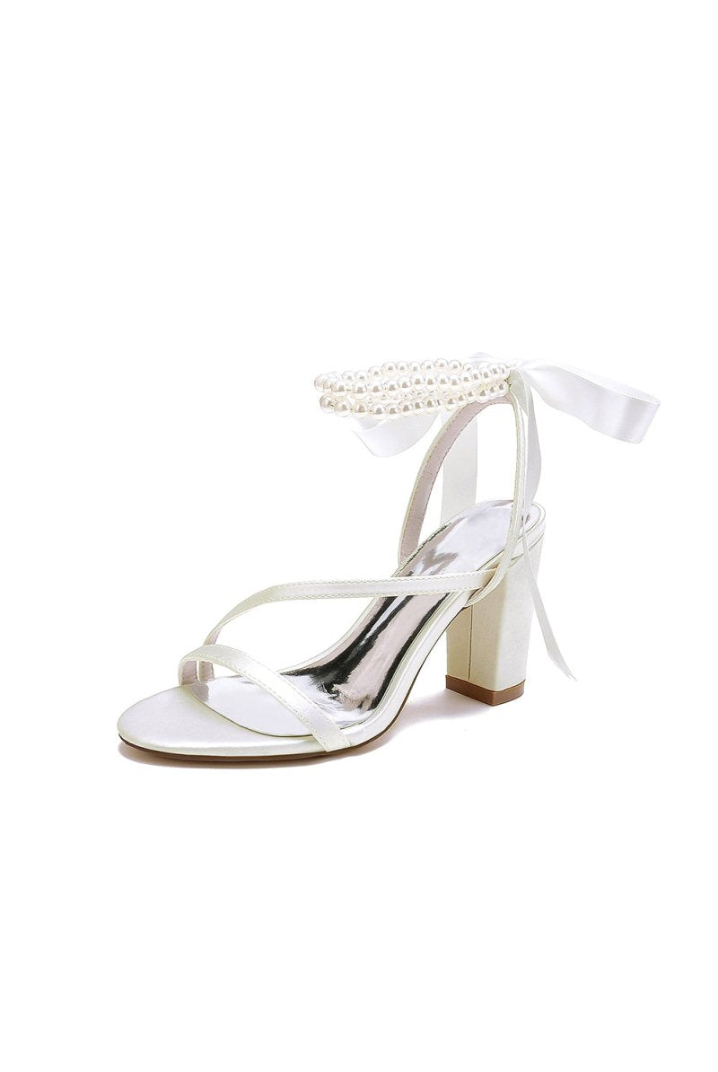 Pearl Open Toe Ankle Strap High Heels - KissProm