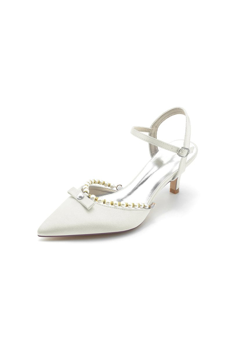 Pearl Satin Pointed Toe High Heels - KissProm