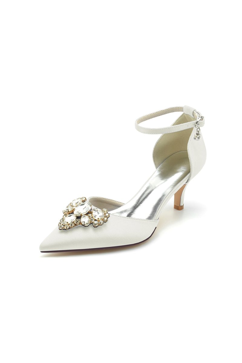 Rhinestone Pointed Toe Kitten Heels With Rhinestone - KissProm