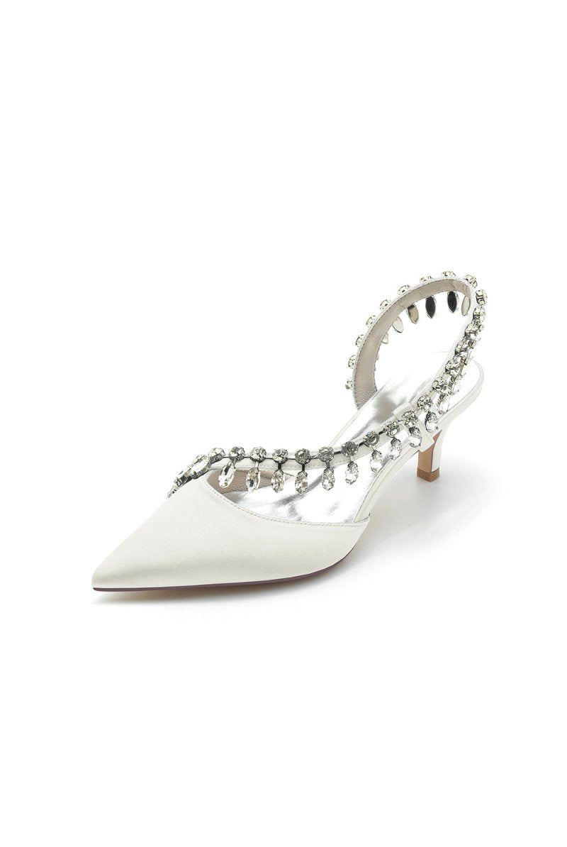 Rhinestone Beaded Pointed Toe High Heels - KissProm