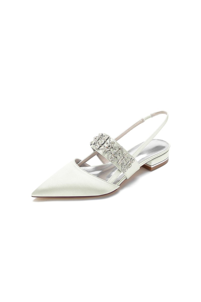 Pointed Toe Rhinestone Beaded Kitten Heels - KissProm