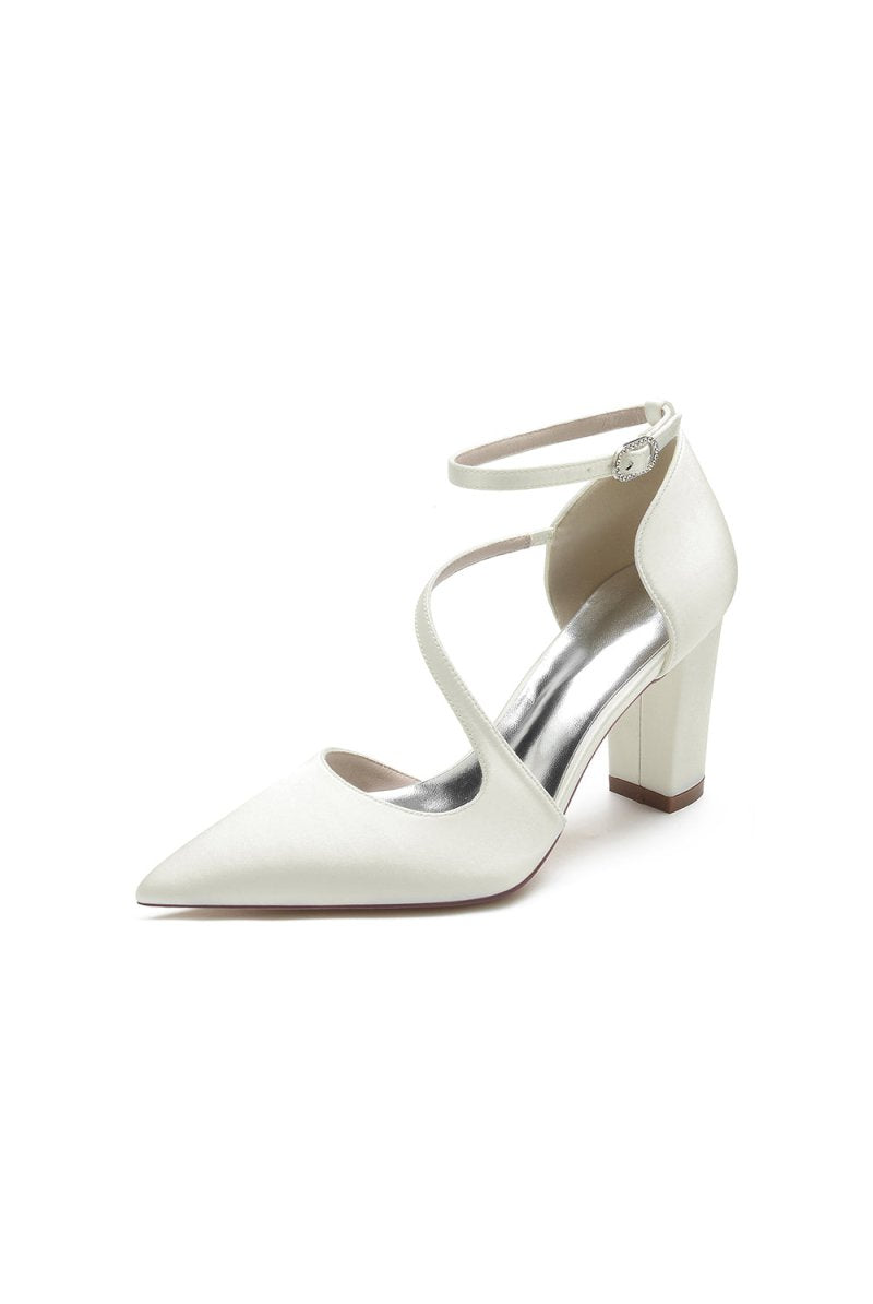 White Silk Pump with Decorative Ankle Strap - KissProm
