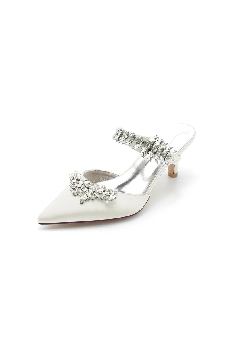 Satin Pointed Toe Mules with Crystal Rhinestone - KissProm
