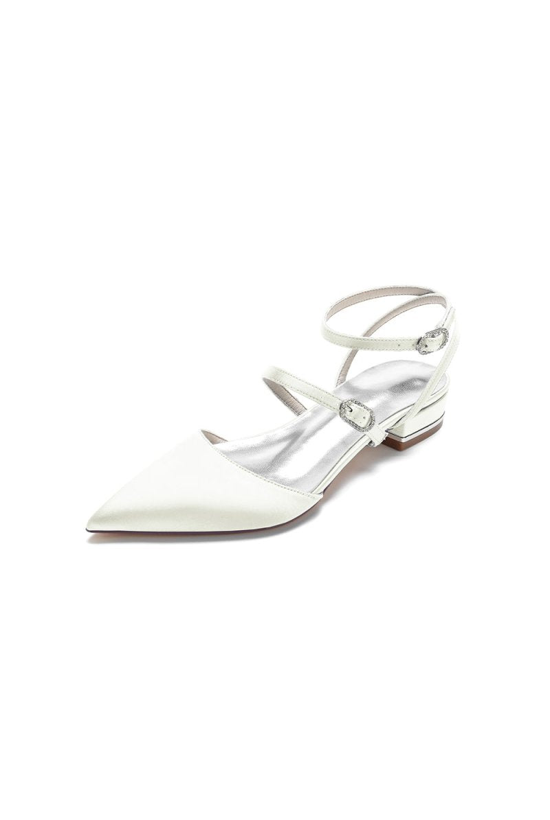 Simple Satin Pointed Toe Buckle Kitten Heels - KissProm