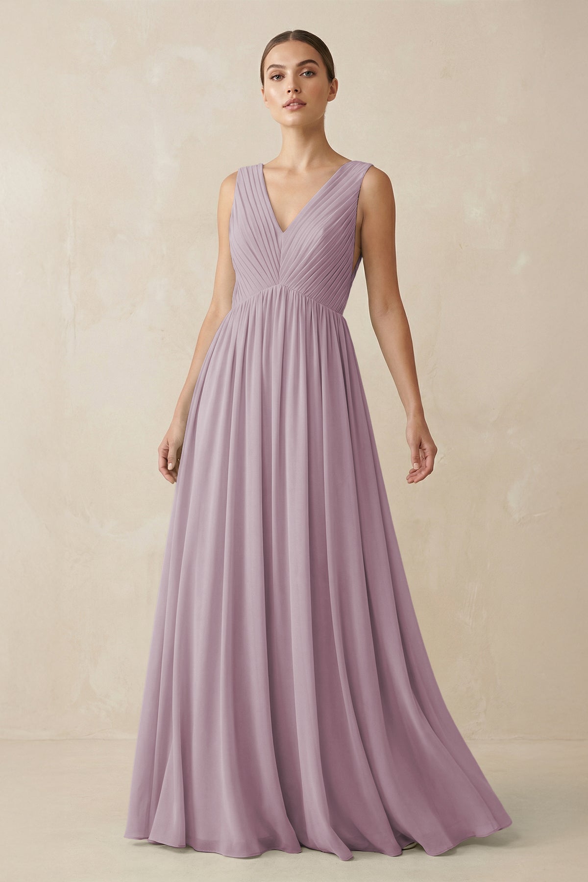 KissProm V-Neck Pleated A-Line Chiffon Bridesmaid Dress in Dusk, Dusk / 4