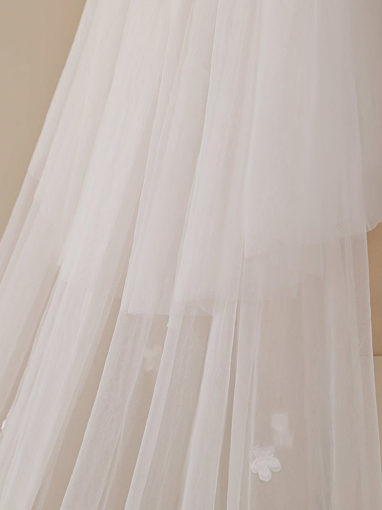 Delicate Flower Lace Cathedral Veil Bridal Veil Wedding Veil - KissProm