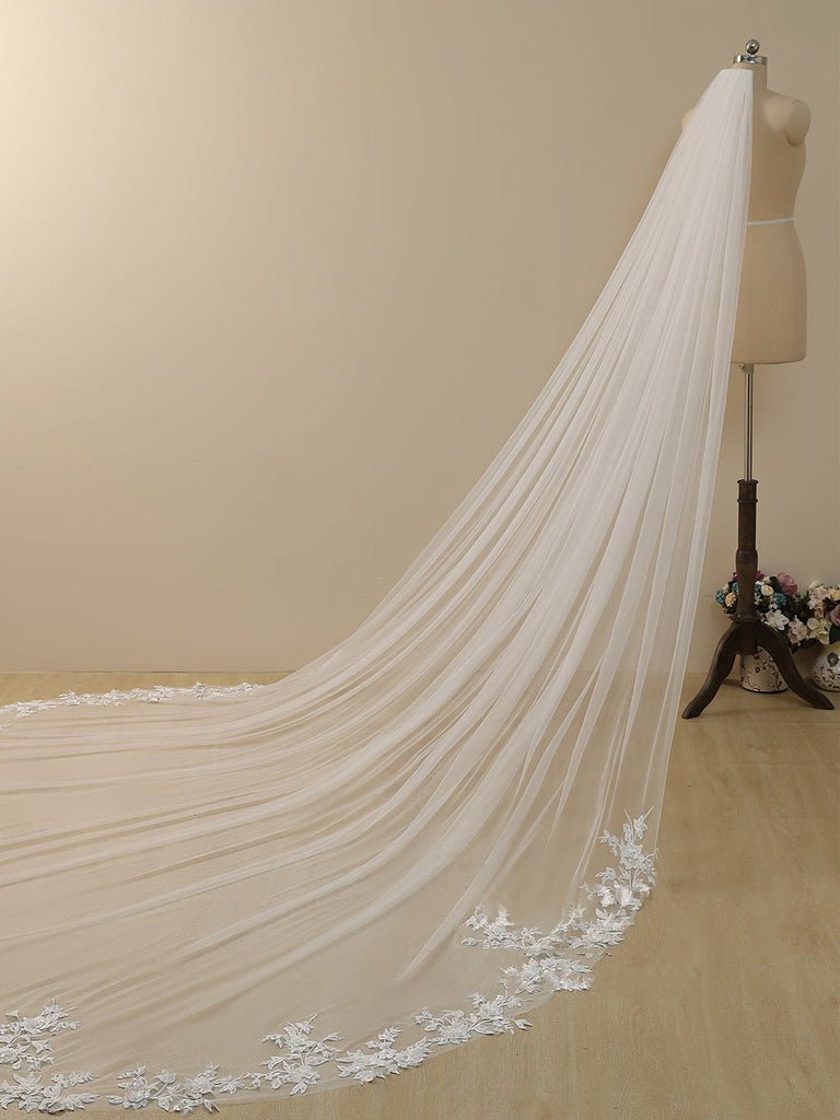 Delicated Flower Lace Cathedral Veil Bridal Veil Wedding Veil - KissProm