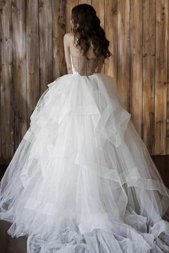 Detachable Floral Princess A-Line Boho Lace Wedding Dress Elegant Chic Sweetheart Court Train Ball Gown