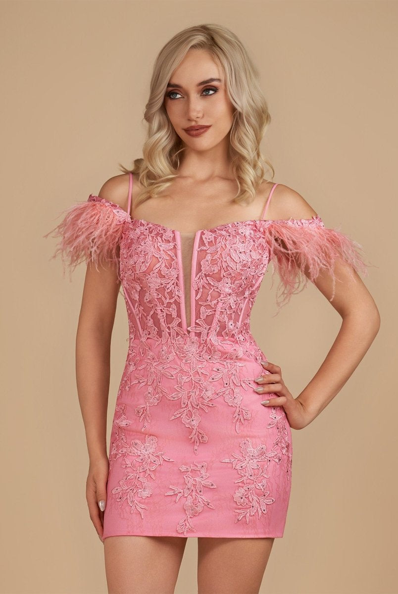 Detachable Off-the-Shoulder Feathers Appliques Sexy Fitted Homecoming Dress