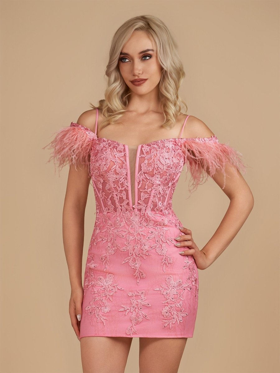 Detachable Off-the-Shoulder Feathers Appliques Sexy Fitted Homecoming Detachable Off-the-Shoulder Feathers Appliques Sexy Fitted Homecoming