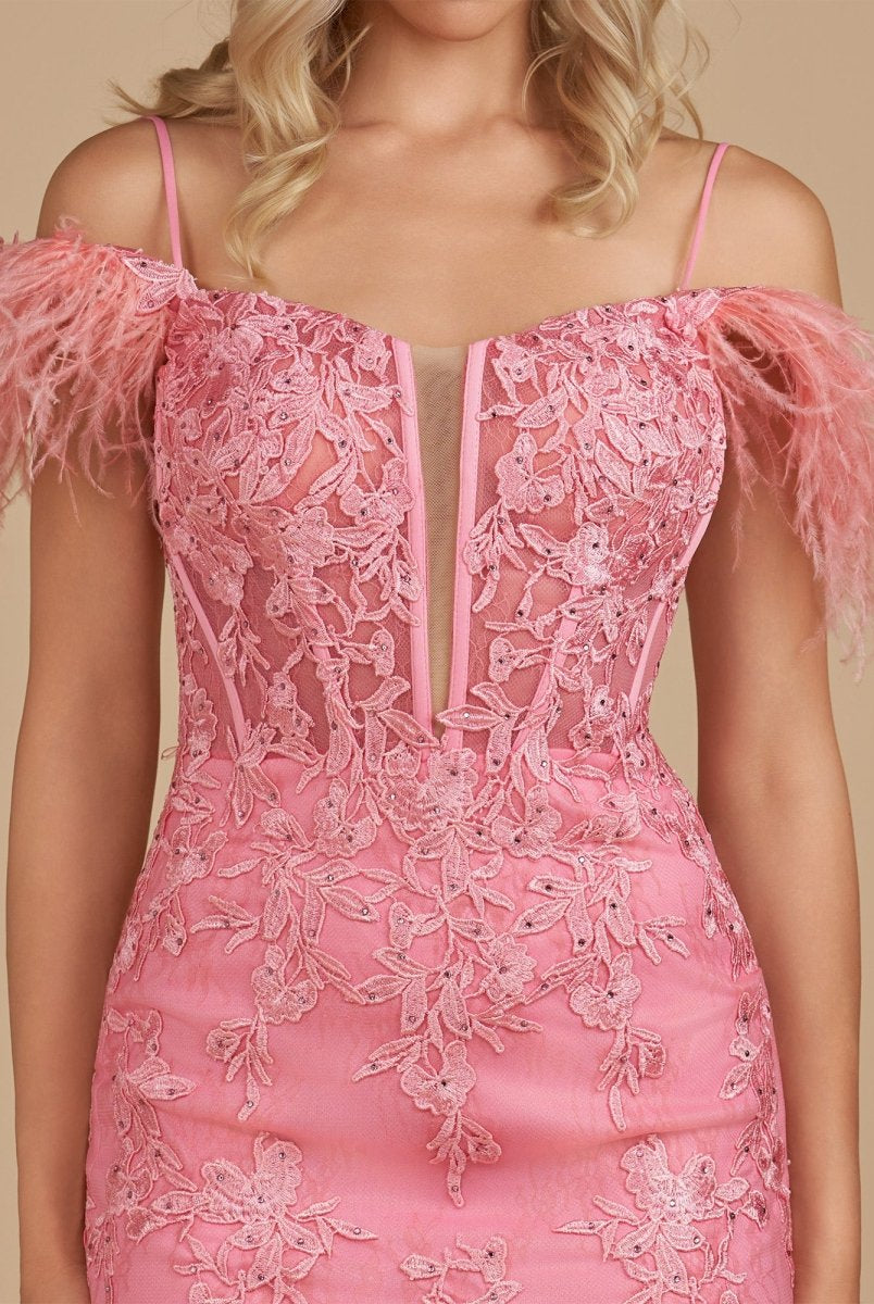 Detachable Off-the-Shoulder Feathers Appliques Sexy Fitted Homecoming Dress