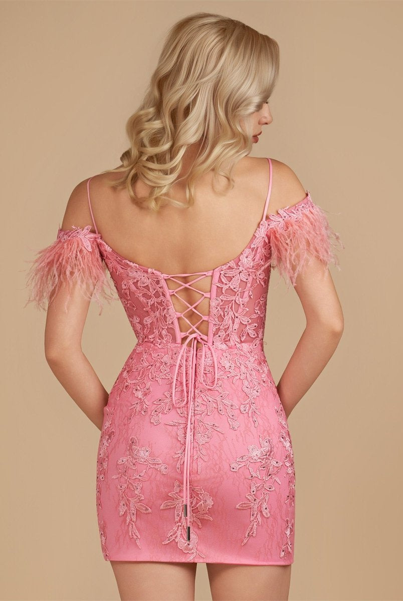 Detachable Off-the-Shoulder Feathers Appliques Sexy Fitted Homecoming Dress