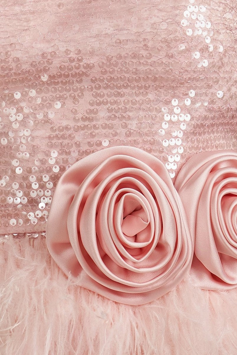 Dilys | Pink - Bodycon Strapless Short Homecoming Dress with Feathers