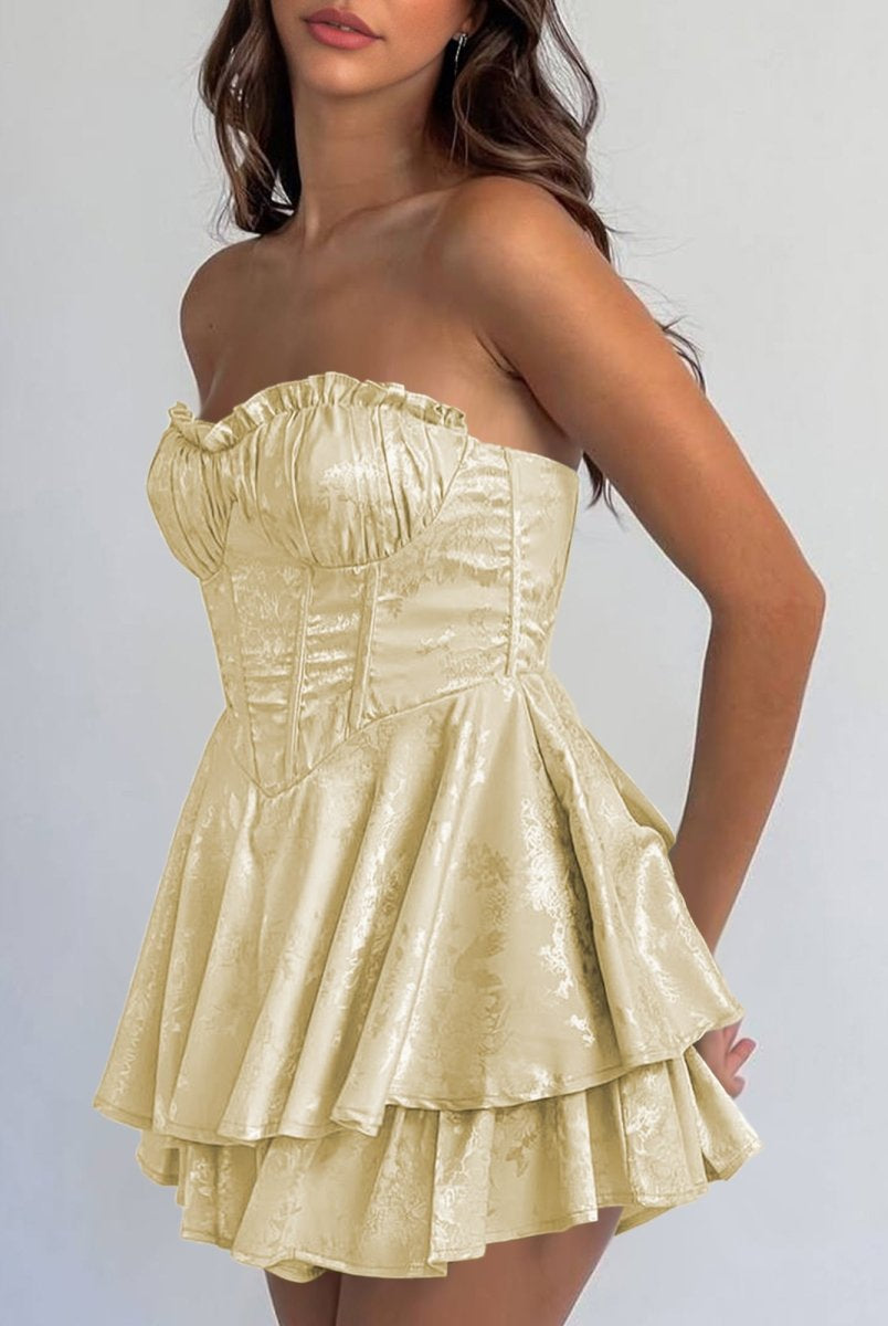 Dione | Yellow - A Line Sweetheart Corset Ruffles Short Homecoming Dresses - KissProm