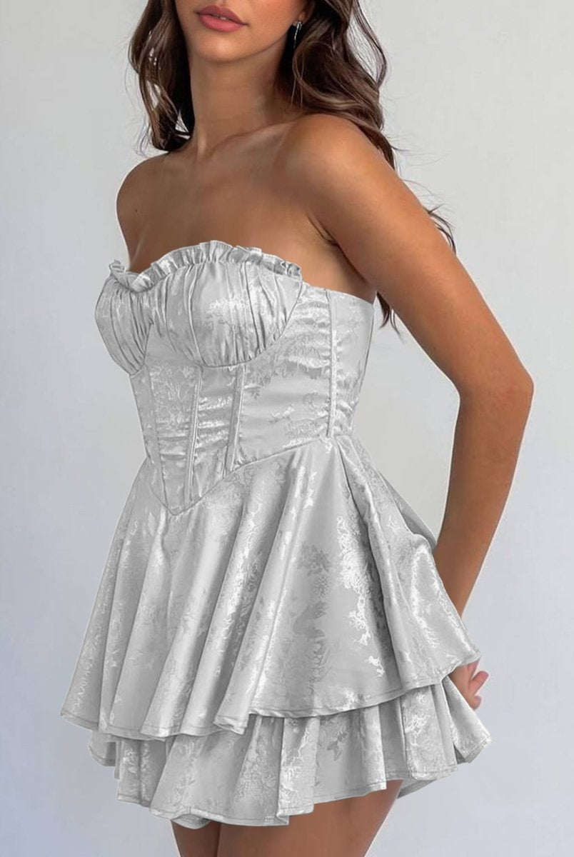 Dione | Silver - A Line Sweetheart Corset Ruffles Short Homecoming Dresses - KissProm