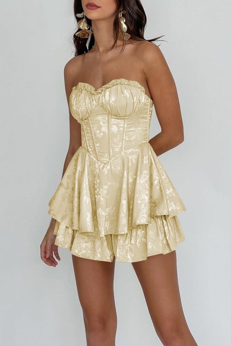 Dione | Yellow - A Line Sweetheart Corset Ruffles Short Homecoming Dresses - KissProm