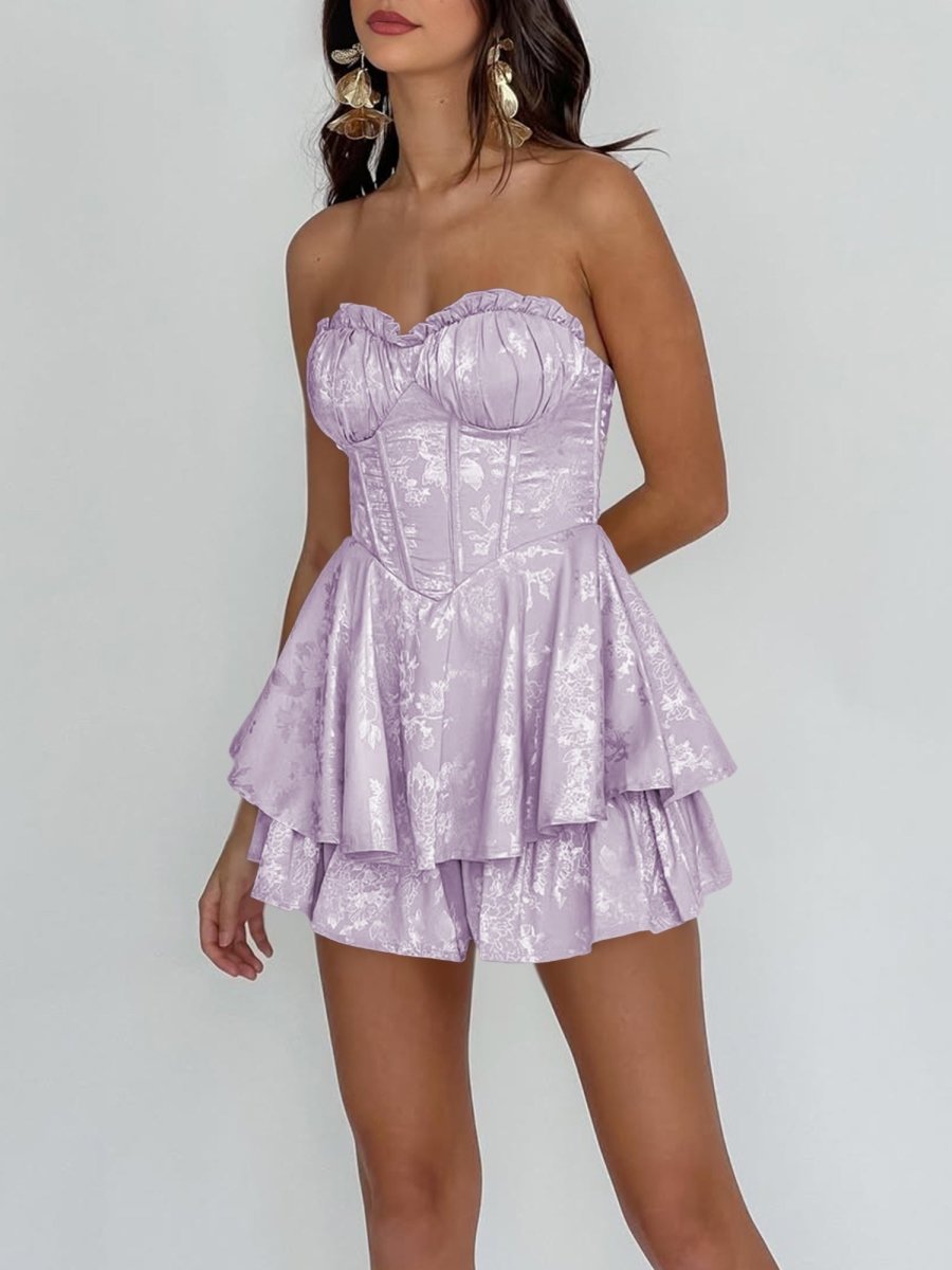 Dione | Lavender - A Line Sweetheart Corset Ruffles Short Homecoming Dresses - KissProm