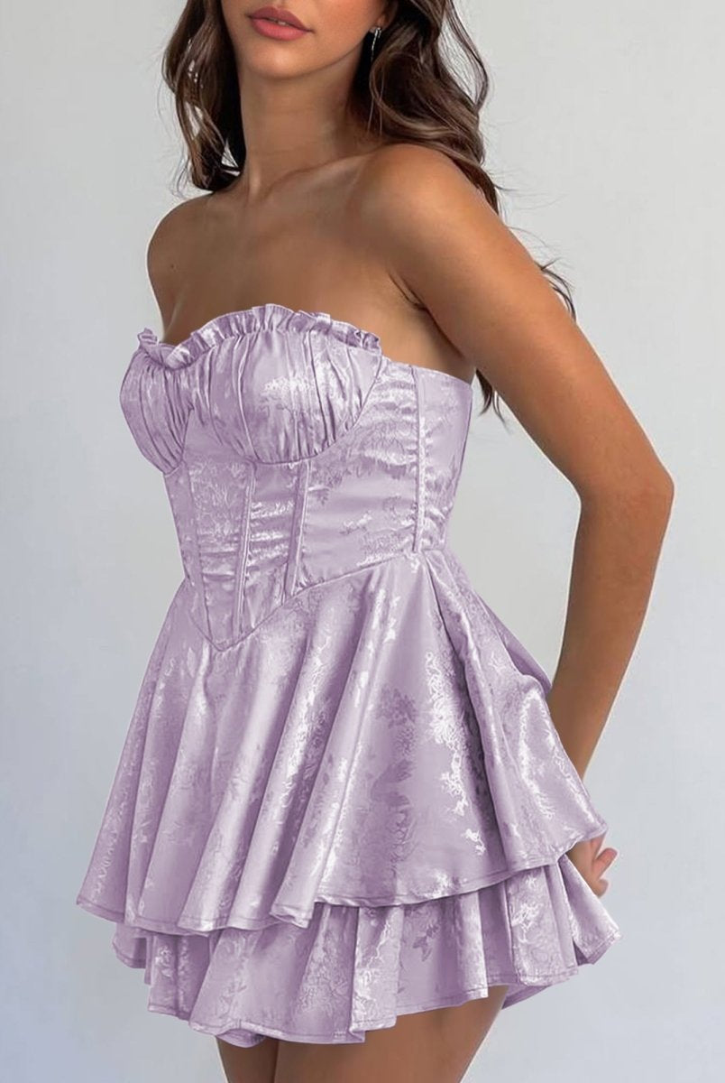 Dione | Lavender - A Line Sweetheart Corset Ruffles Short Homecoming Dresses - KissProm