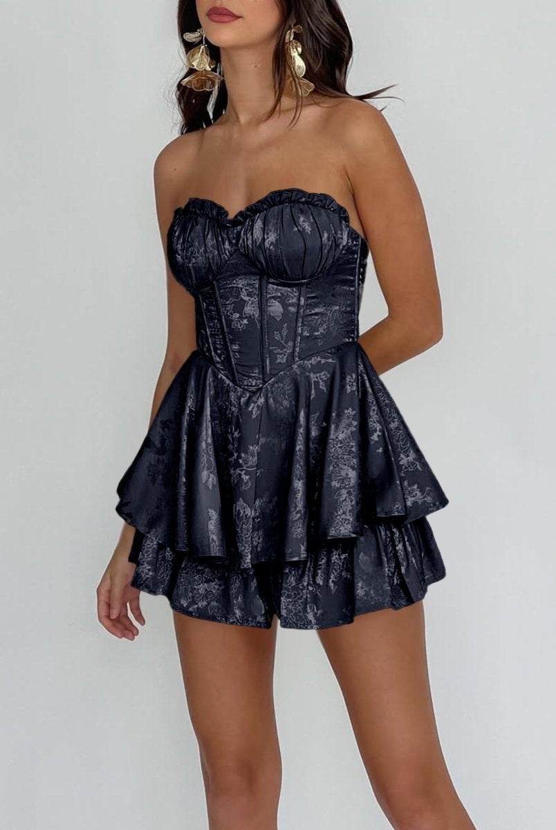 Dione | Navy Blue - A Line Sweetheart Corset Ruffles Short Homecoming Dresses - KissProm