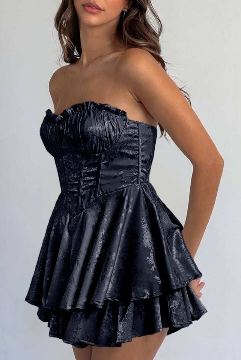 Dione | Navy Blue - A Line Sweetheart Corset Ruffles Short Homecoming Dresses - KissProm