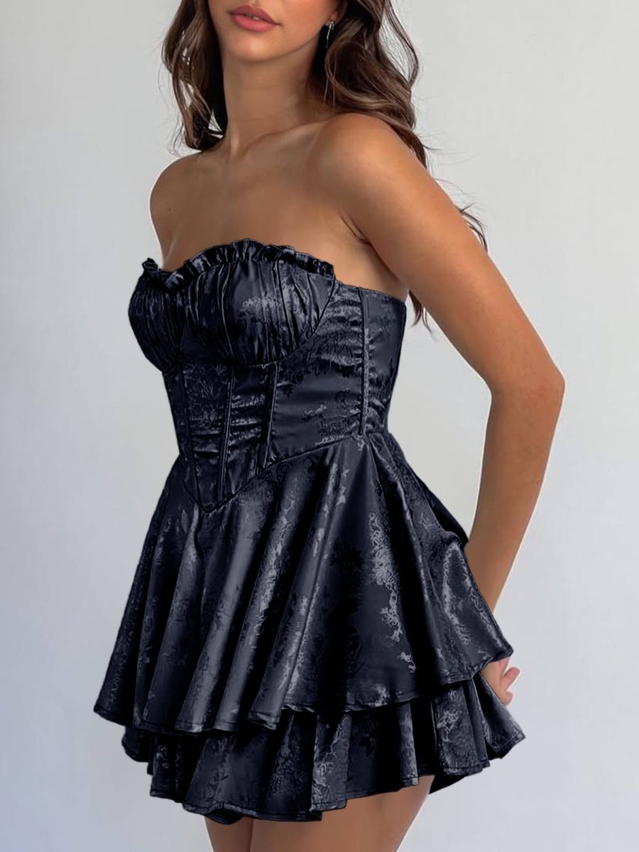 Dione | Navy Blue - A Line Sweetheart Corset Ruffles Short Homecoming Dresses - KissProm