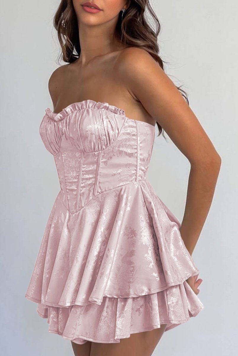 Dione | Pink - A Line Sweetheart Corset Ruffles Short Homecoming Dresses - KissProm