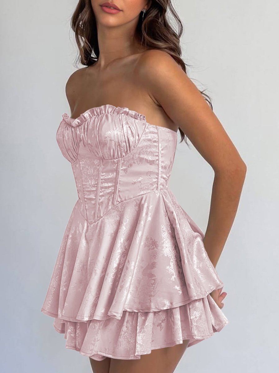 Dione | Pink - A Line Sweetheart Corset Ruffles Short Homecoming Dresses - KissProm