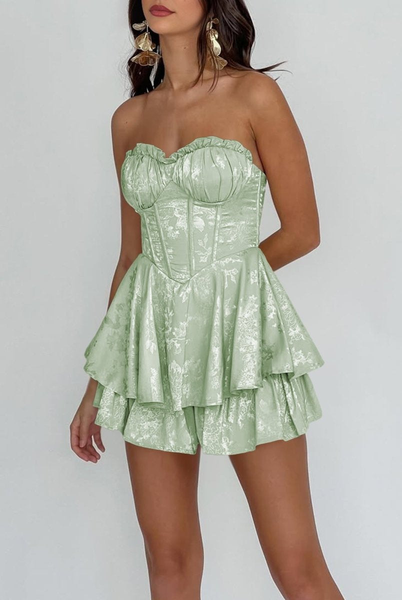 Dione | Sage - A Line Sweetheart Corset Ruffles Short Homecoming Dresses - KissProm