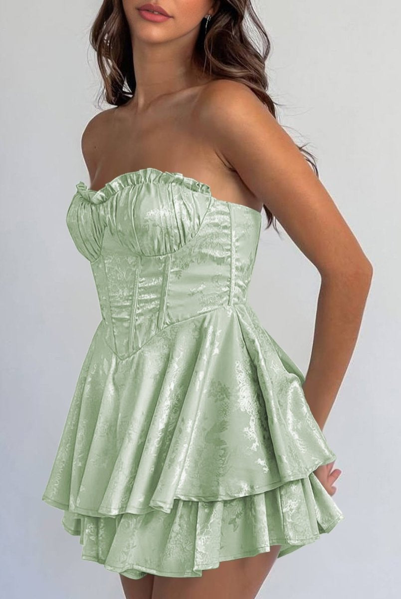 Dione | Sage - A Line Sweetheart Corset Ruffles Short Homecoming Dresses - KissProm