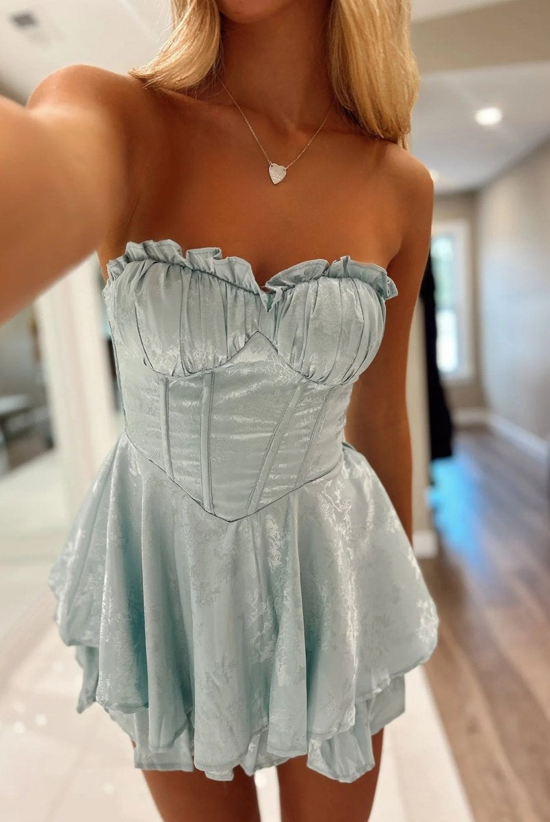 Dione | Sky Blue - A Line Sweetheart Corset Ruffles Short Homecoming Dresses