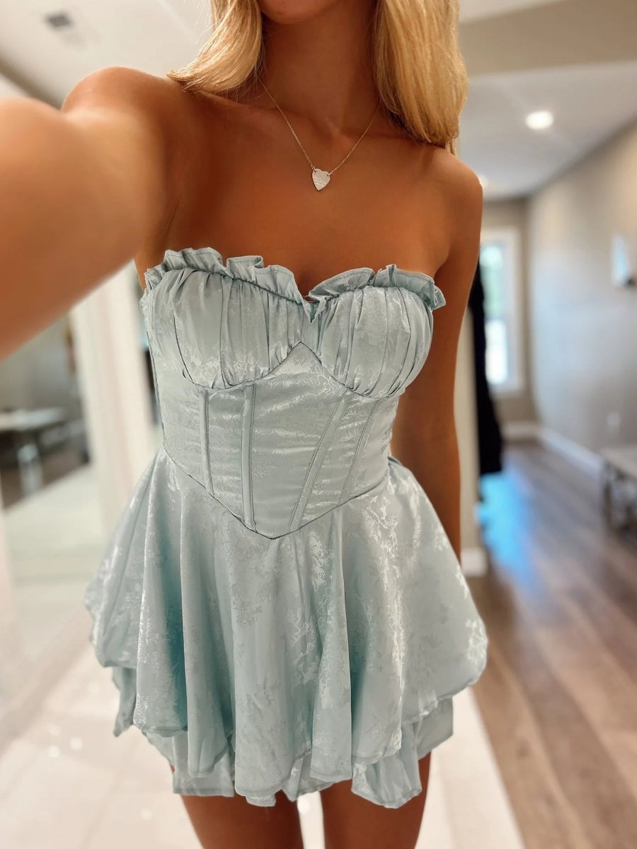 Dione | Sky Blue - A Line Sweetheart Corset Ruffles Short Homecoming Dresses