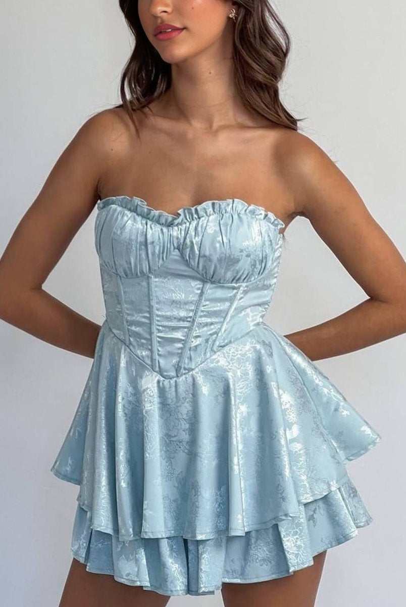 Dione | Sky Blue - A Line Sweetheart Corset Ruffles Short Homecoming Dresses