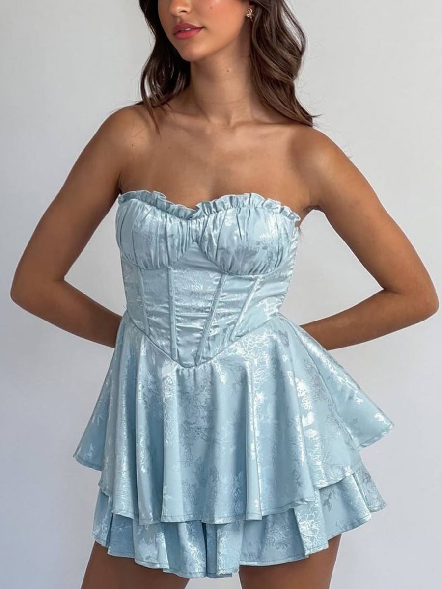 Dione | Sky Blue - A Line Sweetheart Corset Ruffles Short Homecoming Dresses